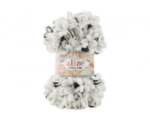 7646 Пряжа Alize Puffy Fine Color Белый/Черный, 100гр