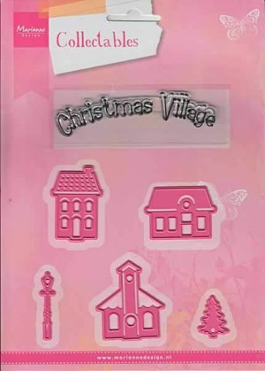 COL1329 !Набор ножей для вырубки и эмбоссирования + штамп "Christmas mini village" от Marianne Design 