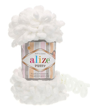 55 Пряжа Alize Puffy белый, 100гр