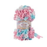 6377 Пряжа Alize Puffy Fine Color Бирюзовый/белый/розовый, 100гр  