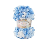 6371 Пряжа Alize Puffy Fine Color Белый/голубой, 100гр 