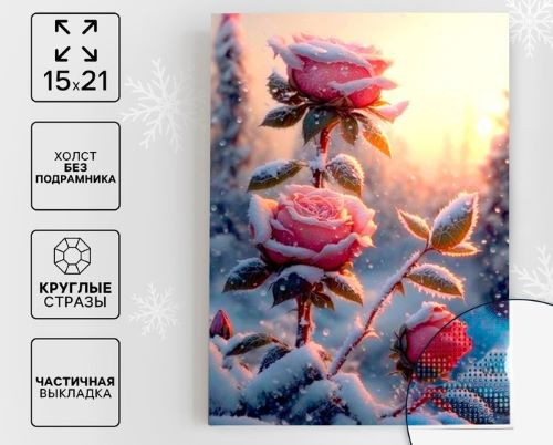 9621498 Алмазная мозаика с частичн.заполнением «Розы», 15х21 см
