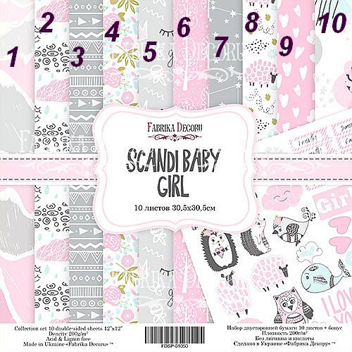 FDSP-01050  1/10 набора двухсторонней бумаги "Scandi Baby Girl" от Фабрики декору, 30,5 х 30,5 см, 1 л