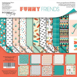 SM4800011 Набор двусторонней бумаги «Funny Friends» от Scrapmir, 30 х 30 см,190г/м2